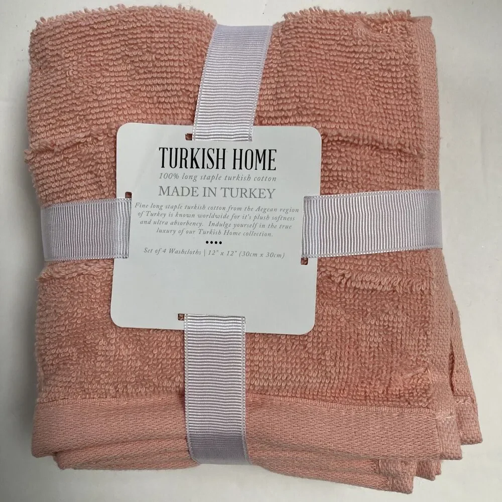 Turkish Home Coral Wash Cloths Cotton Set of Four 12x12 inch